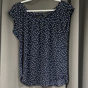 LC Lauren Conrad Navy and White Polka Dot Blouse Bow Detail